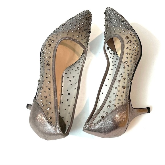 Bedazzled mesh gunmetal 2” kitten heels - Picture 6 of 12